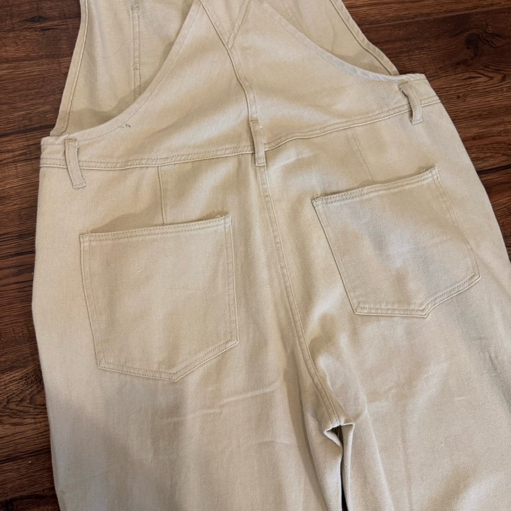 Loose Fit Beige Denim Overalls Jean Jumpsuit Bib Romper Women’s XL - Picture 12 of 14